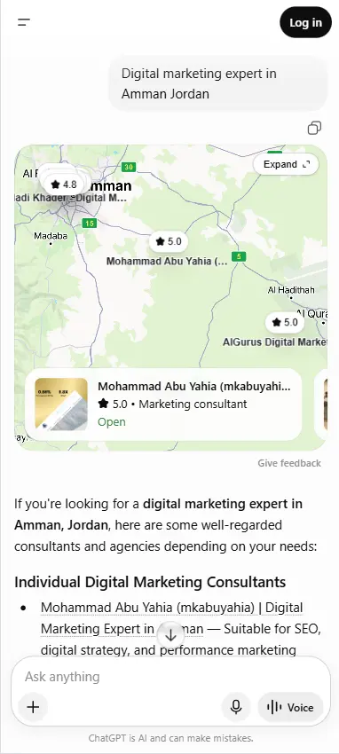 ChatGPT search result showing Mohammad Abu Yahia ranked #1